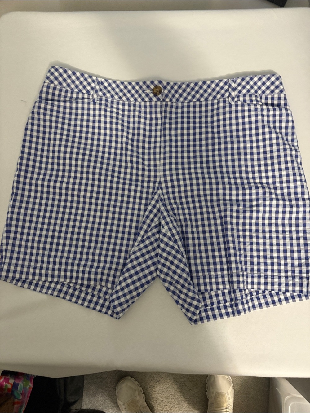 Lands' End Navy and White Gingham Mid-Rise Shorts -size18